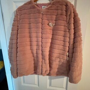Pink Faux Fur Jacket with Heart Detail